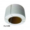 Bandă PP (polipropilenă) ALBĂ 9 mm x 0.50 mm, 4000 m/rolă, tub 200 mm