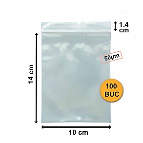Set 100 Bucăți Pungi Din Plastic Cu Fermoar (ZipLock), 100mm x 140mm, 50µm Set 100 Bucăți Pungi Din Plastic Cu Fermoar (ZipLock), 100mm x 140mm, 50µm