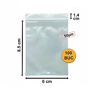 Set 100 Bucăți Pungi Din Plastic Cu Fermoar (ZipLock), 60mm x 85mm, 50µm Set 100 Bucăți Pungi Din Plastic Cu Fermoar (ZipLock), 60mm x 85mm, 50µm