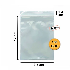 Set 100 Bucăți Pungi Din Plastic Cu Fermoar (ZipLock), 85mm x 120mm, 50µm Set 100 Bucăți Pungi Din Plastic Cu Fermoar (ZipLock), 85mm x 120mm, 50µm