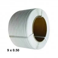 Bandă PP (polipropilenă) ALBĂ 9 mm x 0.50 mm, 4000 m/rolă, tub 200 mm