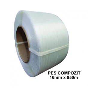 Bandă PES Nețesută Compozit 16 mm x 850 m, 450 kgf, Tub 200 mm