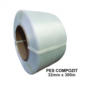 Bandă PES Nețesută Compozit 32 mm x 300 m, 1140 kgf, Tub 200 mm