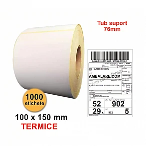 Etichete Autoadezive Termice 100 x 150 mm, Perfor de Rupere, 1000 Etichete / Rolă, TOP THERMAL, Tub 76mm