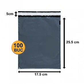 Set 100 bucăți Plicuri Curierat PCGREY01, 175x255+50mm, GRI