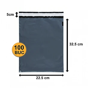 Set 100 bucăți Plicuri Curierat PCGREY02, 225x325+50mm, GRI
