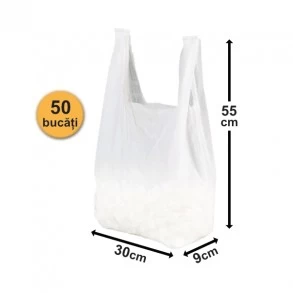 Set 50 bucăți Pungi Biodegradabile 30x55 cm - ALBE