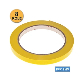 Set 8 Role Benzi Adezive PVC 9 mm x 66 m, Galbenă