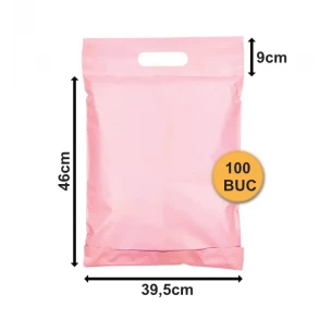 Set 100 bucăți Pungi Curierat Roz cu Mâner PCMR06, 395x460+90+50mm, 60my